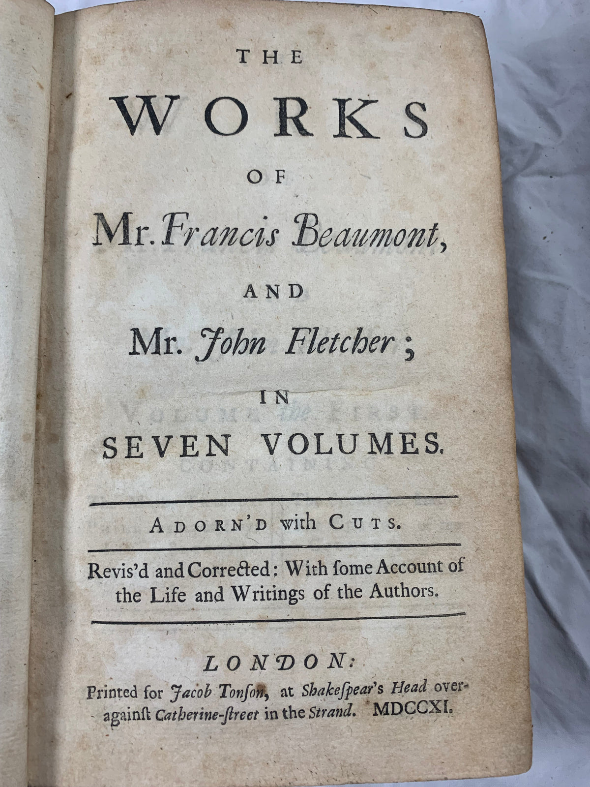 1st Octavo Ed 1711 Beaumont & Fletcher 7 Vol Works Set W/ Copper Engraved Plates