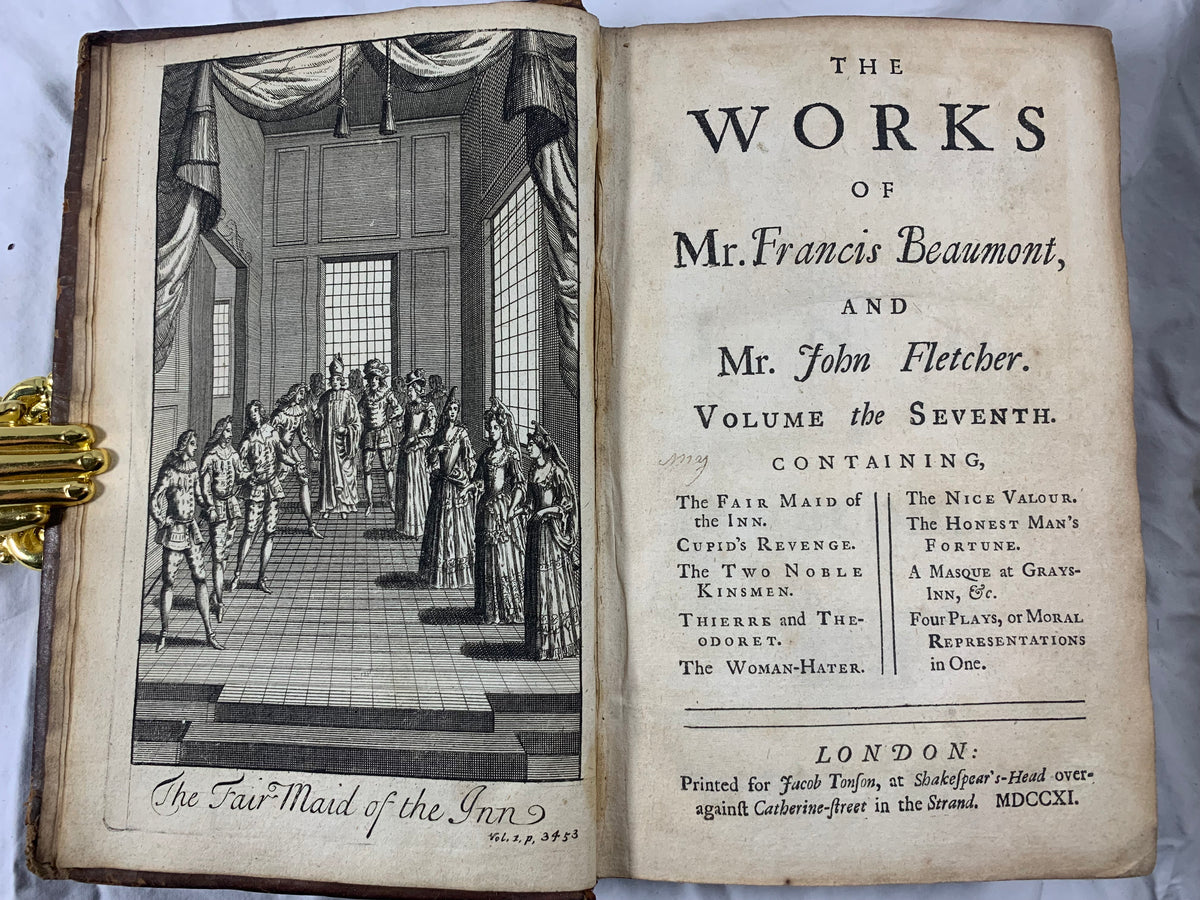 1st Octavo Ed 1711 Beaumont & Fletcher 7 Vol Works Set W/ Copper Engraved Plates