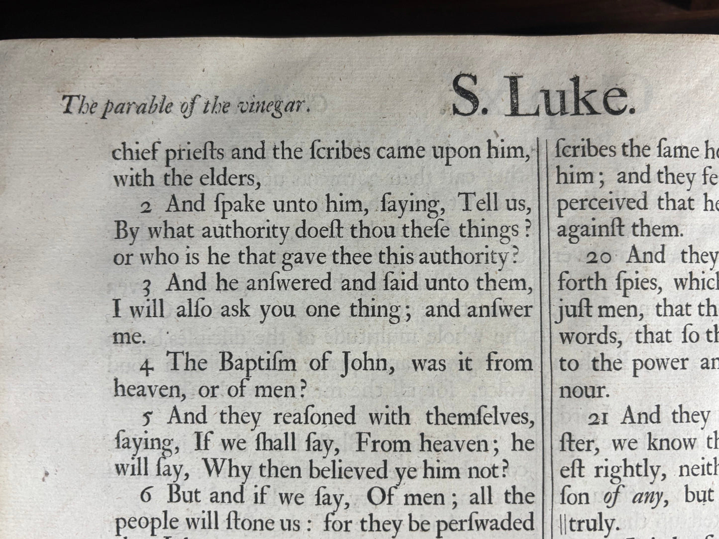 Text from a book or document, specifically a passage from 'S. Luke' with the subtitle of "The Parable of the Vinegar" with classical English text.