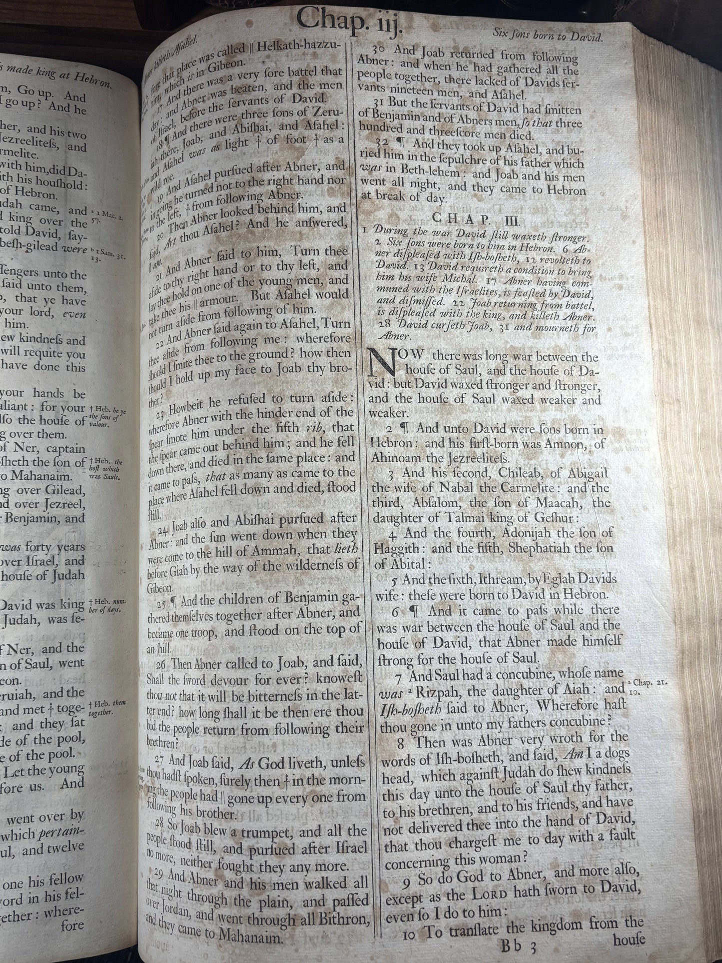 A page with foxing inside of the "Vinegar" Bible KJV 1717