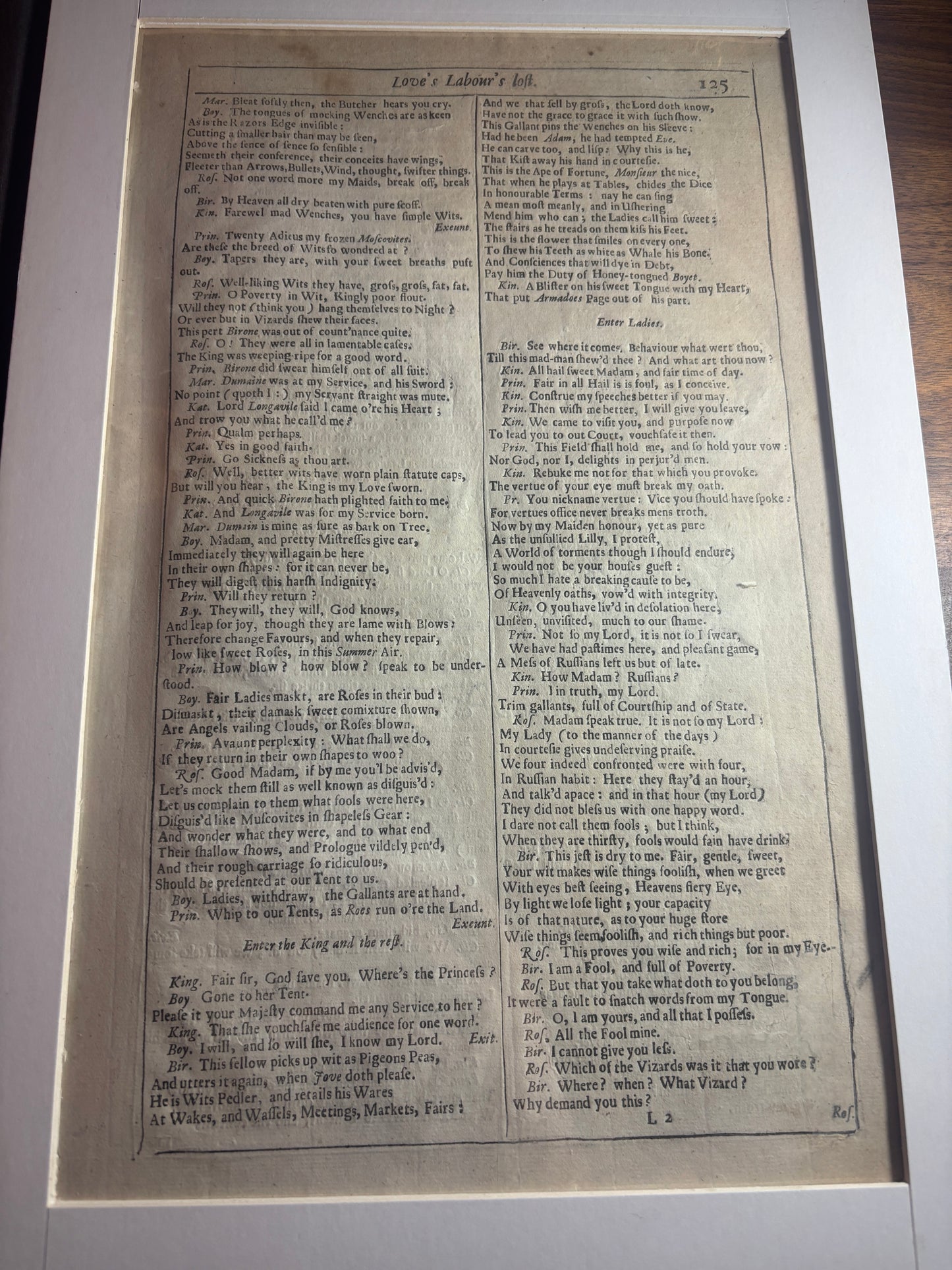 Shakespeare Fourth Folio Leaf, Love's Labour's Lost, Original 17th Century Printing