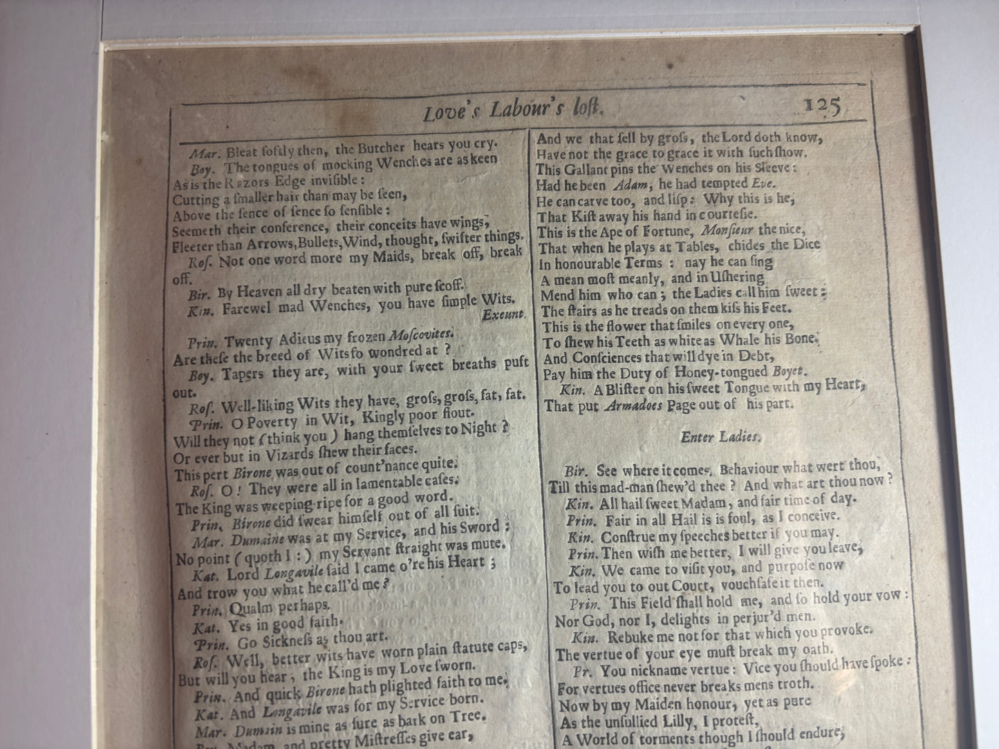 Shakespeare Fourth Folio Leaf, Love's Labour's Lost, Original 17th Century Printing
