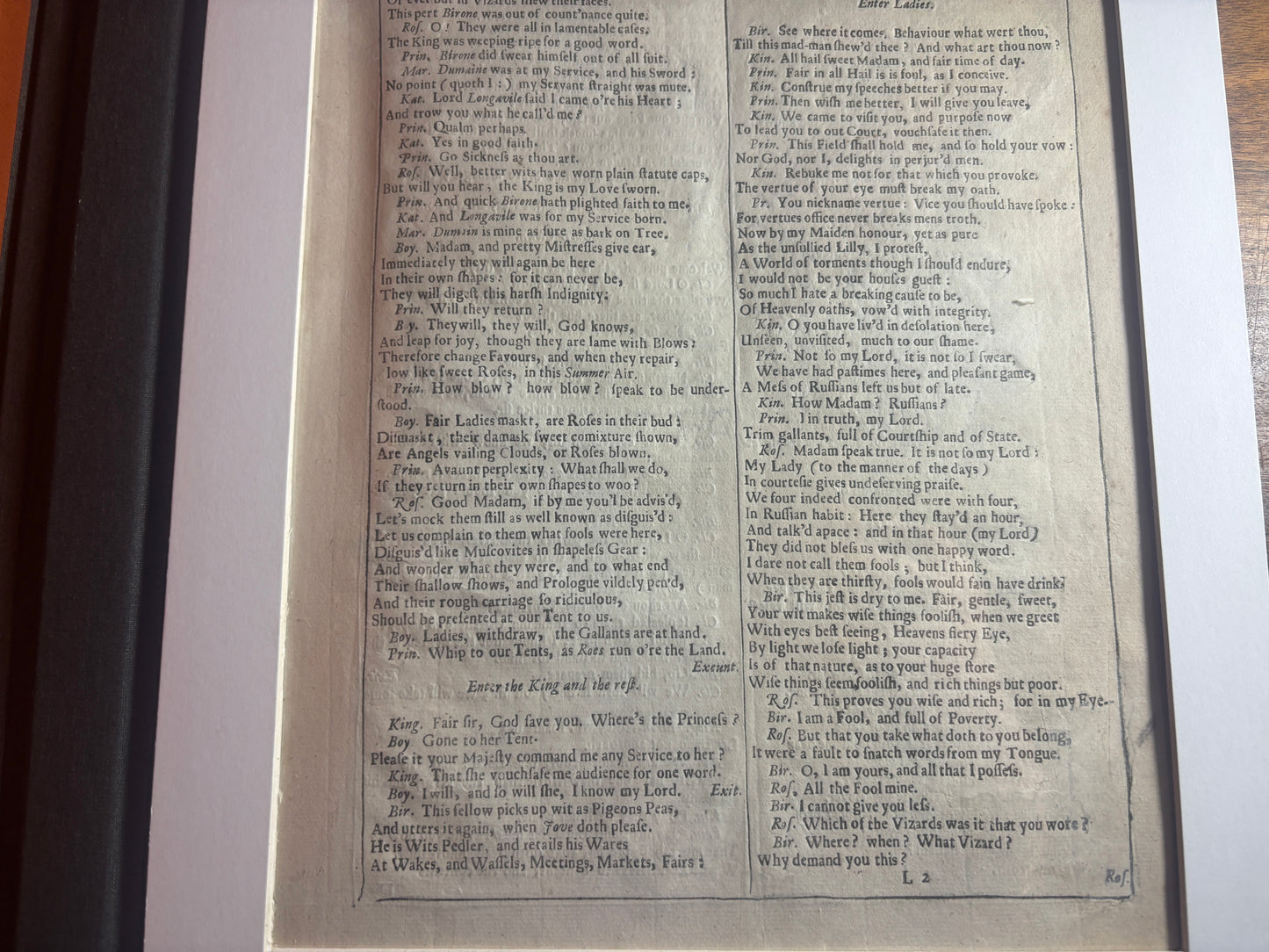 Shakespeare Fourth Folio Leaf, Love's Labour's Lost, Original 17th Century Printing