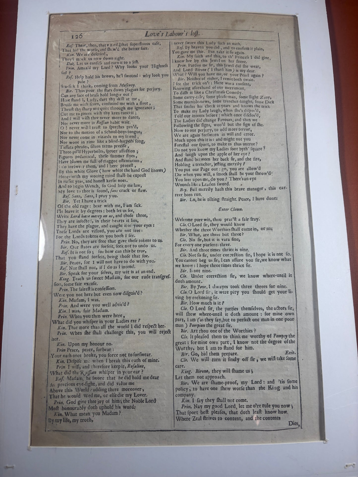 Shakespeare Fourth Folio Leaf, Love's Labour's Lost, Original 17th Century Printing