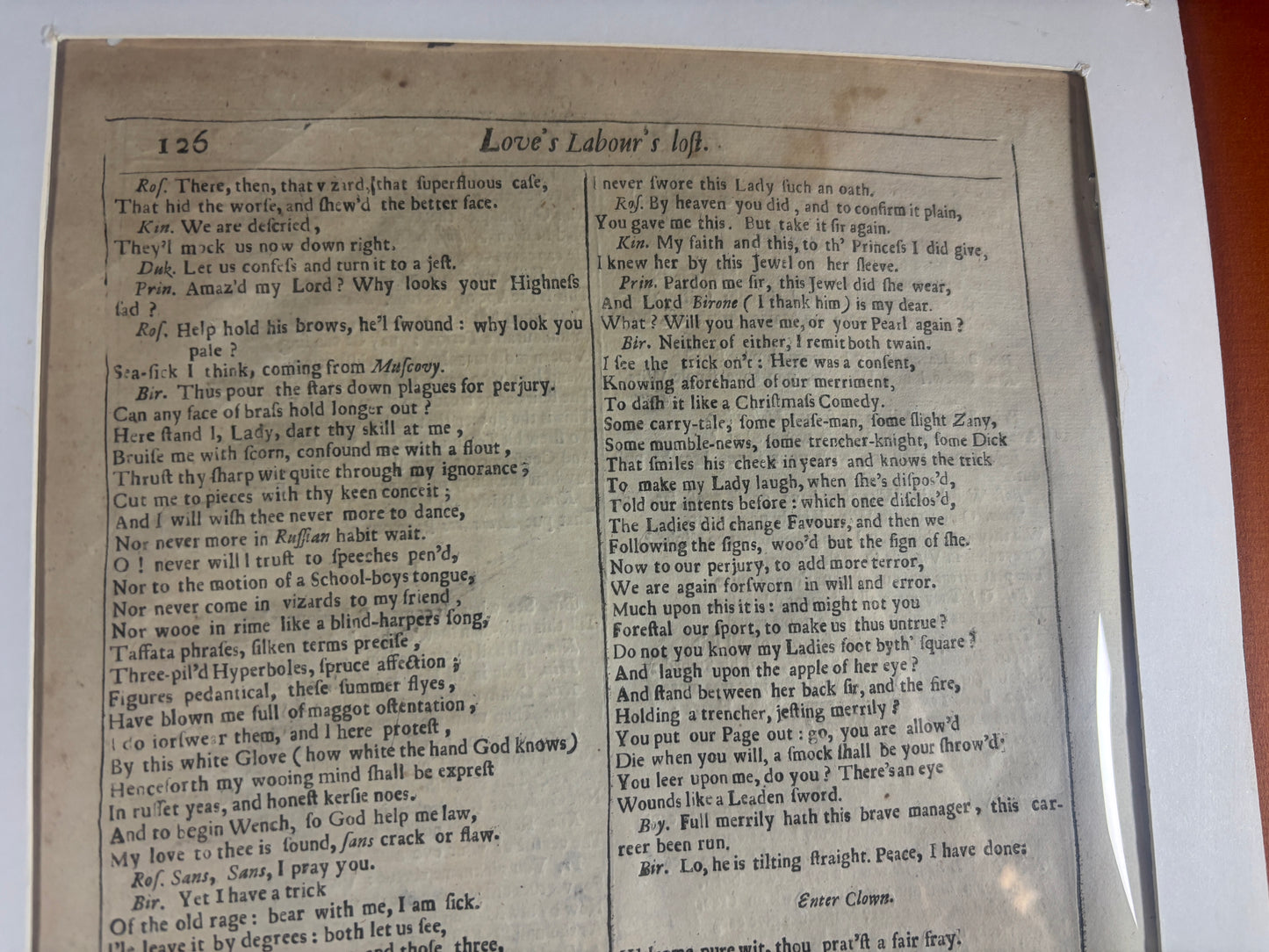 Shakespeare Fourth Folio Leaf, Love's Labour's Lost, Original 17th Century Printing