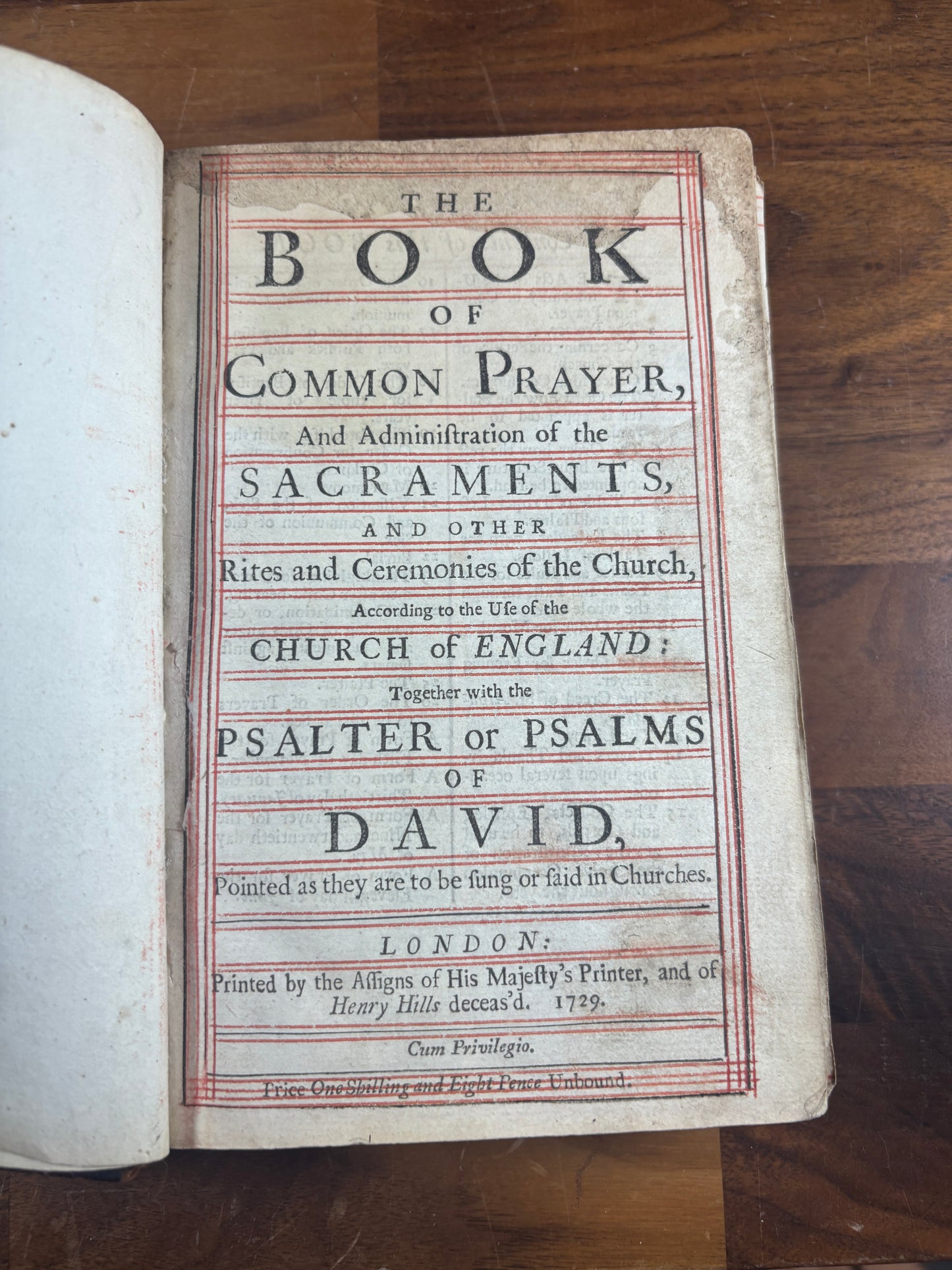 Book Of Common Prayer & Book Of Psalms Printed 1729 Red-Ruled