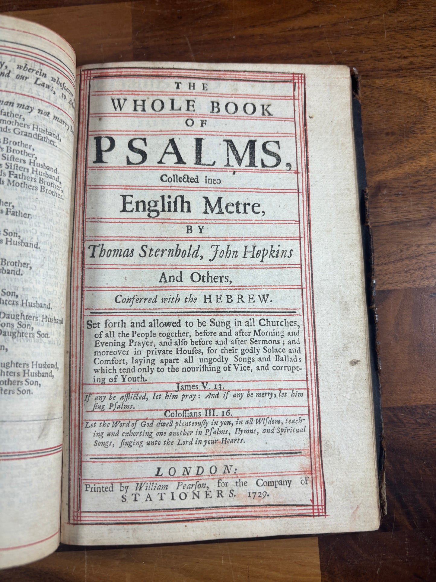 Book Of Common Prayer & Book Of Psalms Printed 1729 Red-Ruled