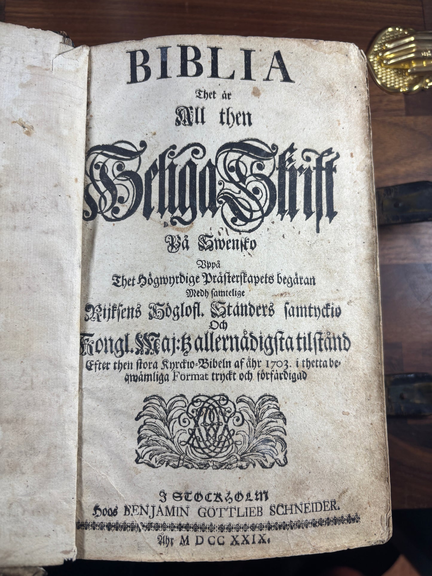 1729 Swedish Bible W/ Brass Clasps, Printed 8 Years After The Great Northern War