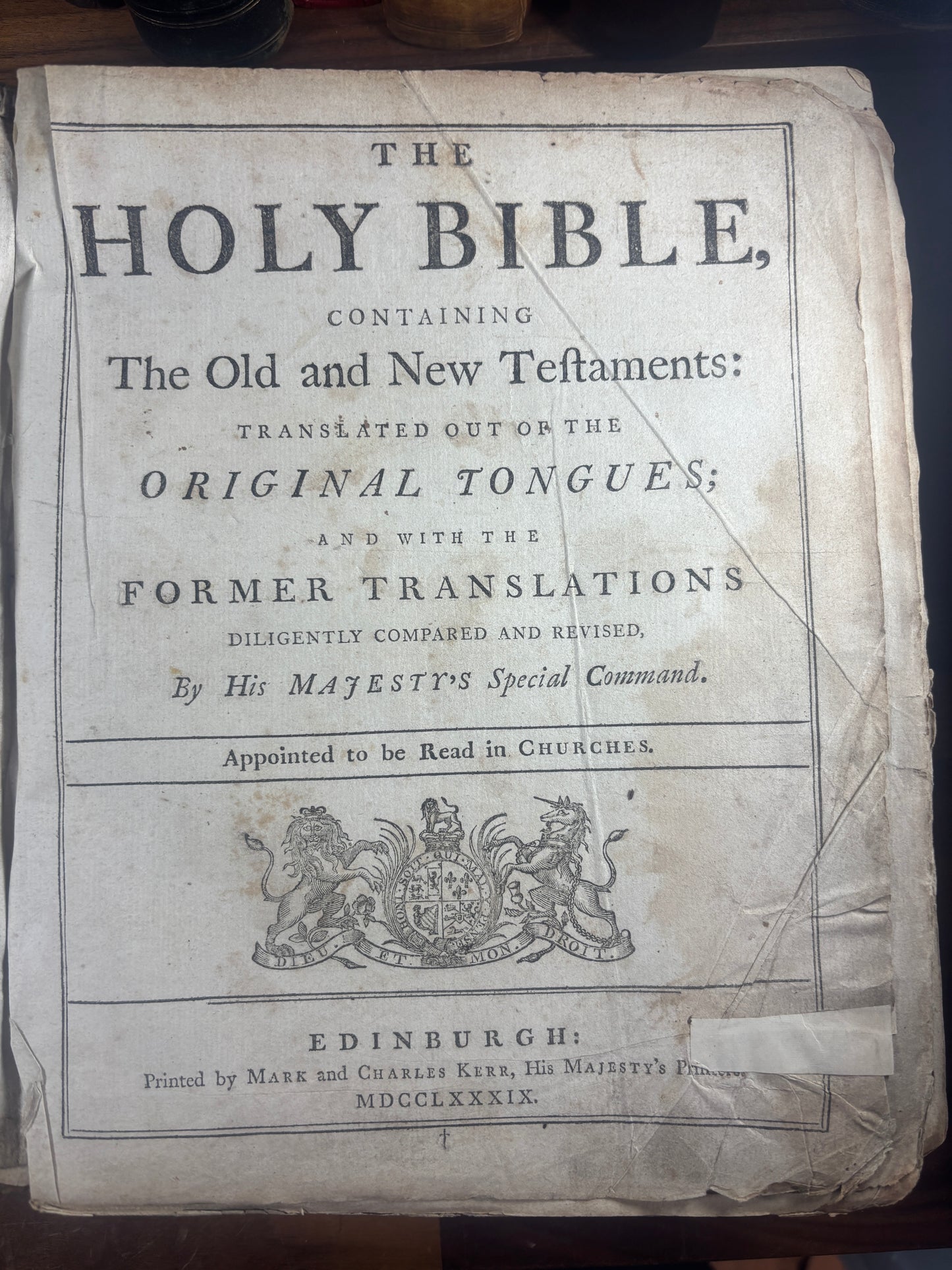 1789 King James Bible, Printed in Edinburgh, Mark and Charles Kerr