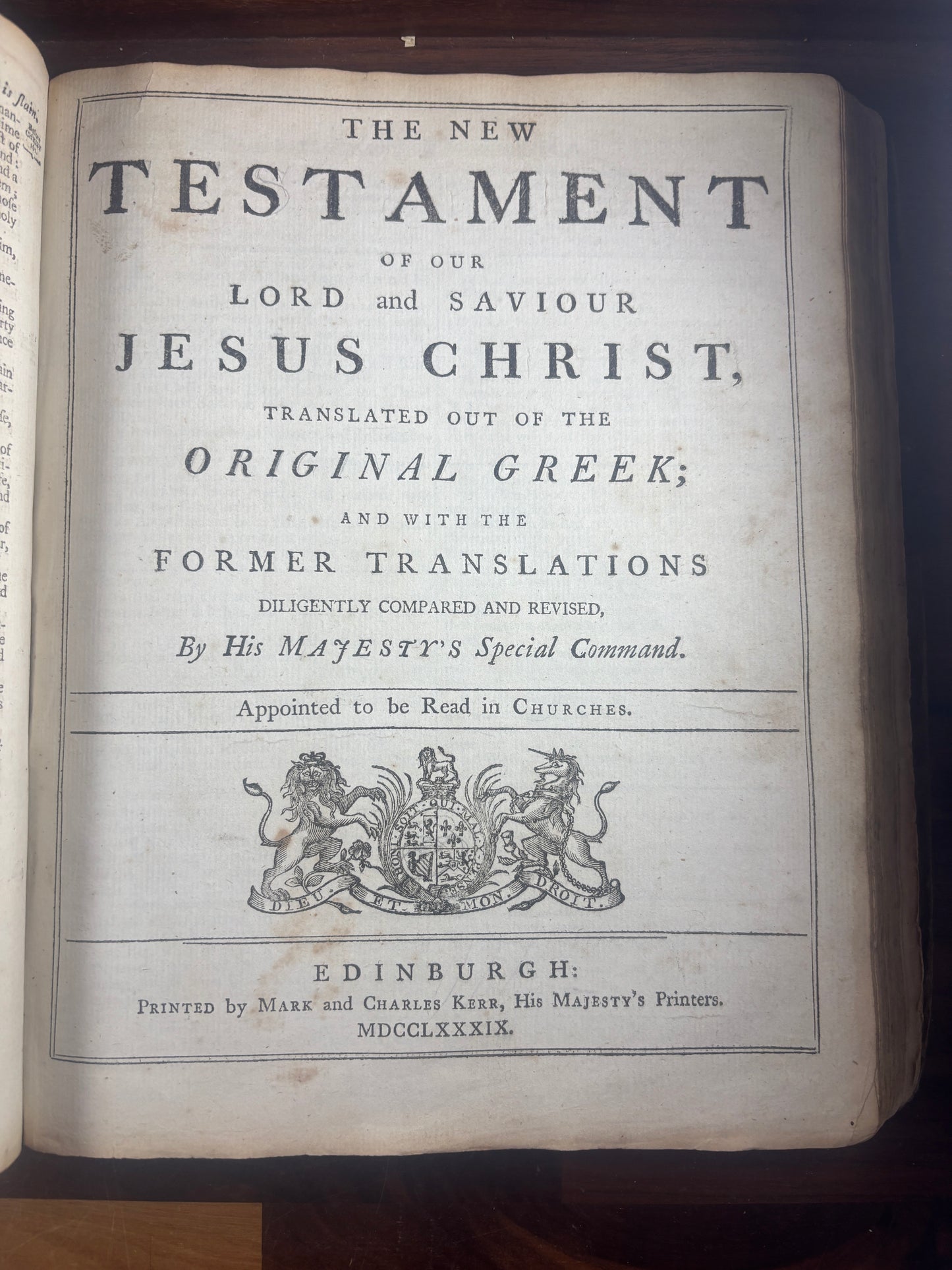 1789 King James Bible, Printed in Edinburgh, Mark and Charles Kerr
