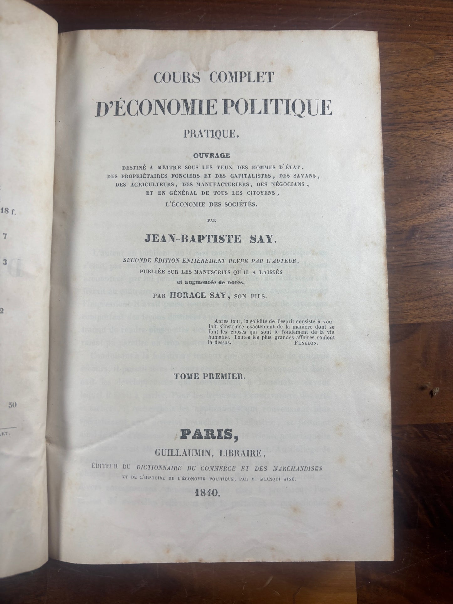 Jean-Baptiste Say, Cours Complet & Traité d’Économie Politique 1840–1841