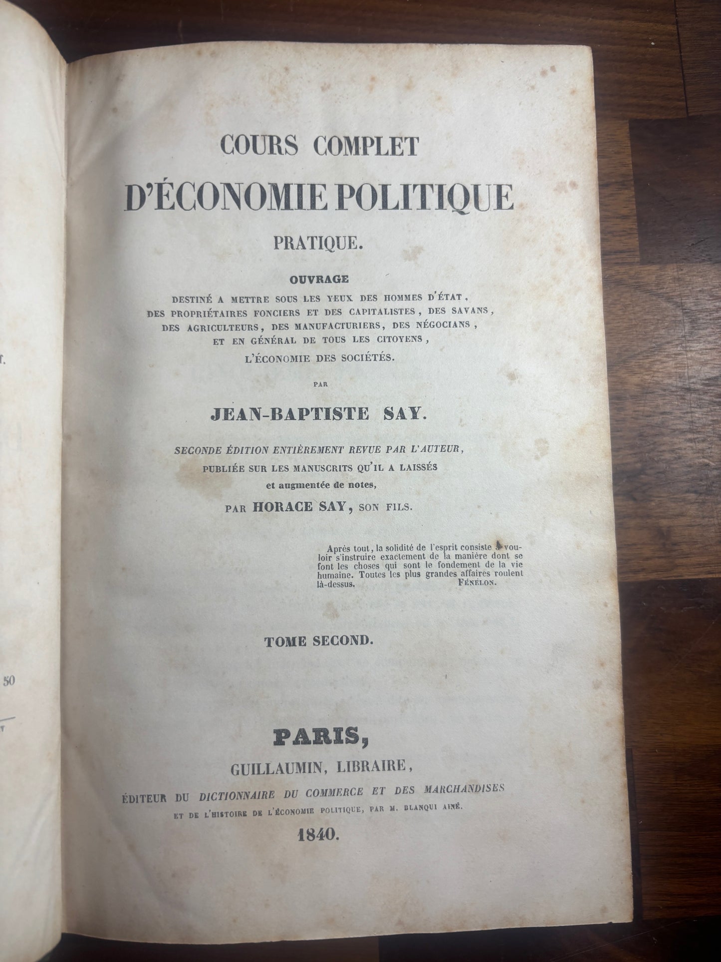 Jean-Baptiste Say, Cours Complet & Traité d’Économie Politique 1840–1841