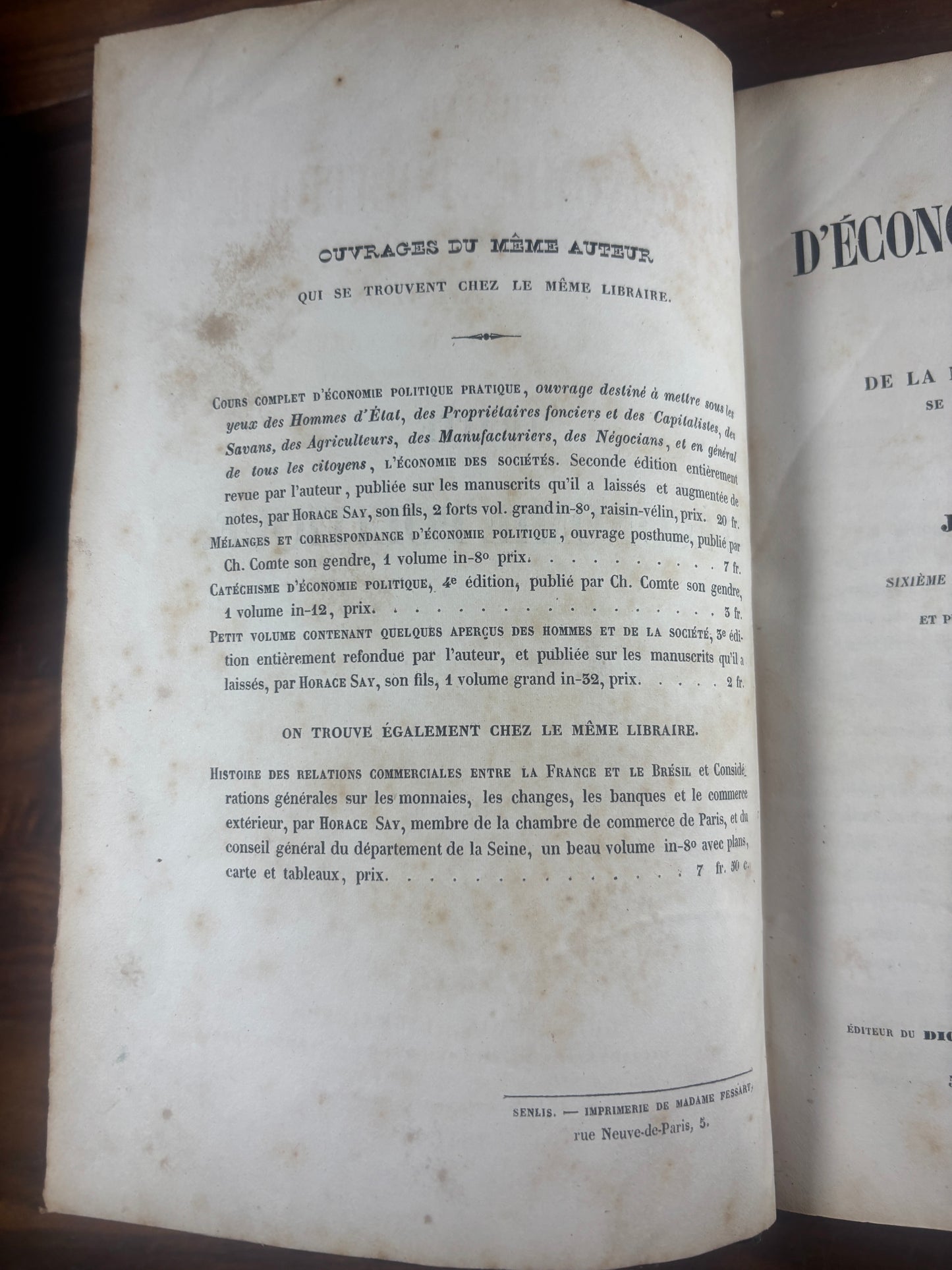 Jean-Baptiste Say, Cours Complet & Traité d’Économie Politique 1840–1841