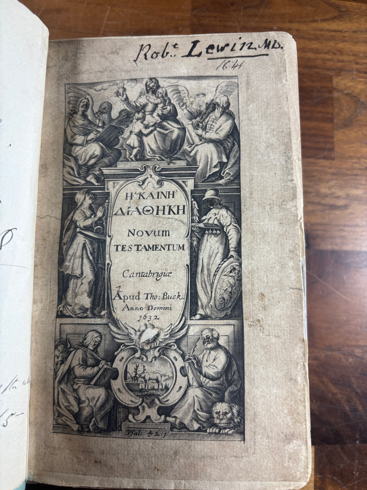 1632 Greek New Testament, Cambridge, Printed by Thomas Buck W/ Inscription