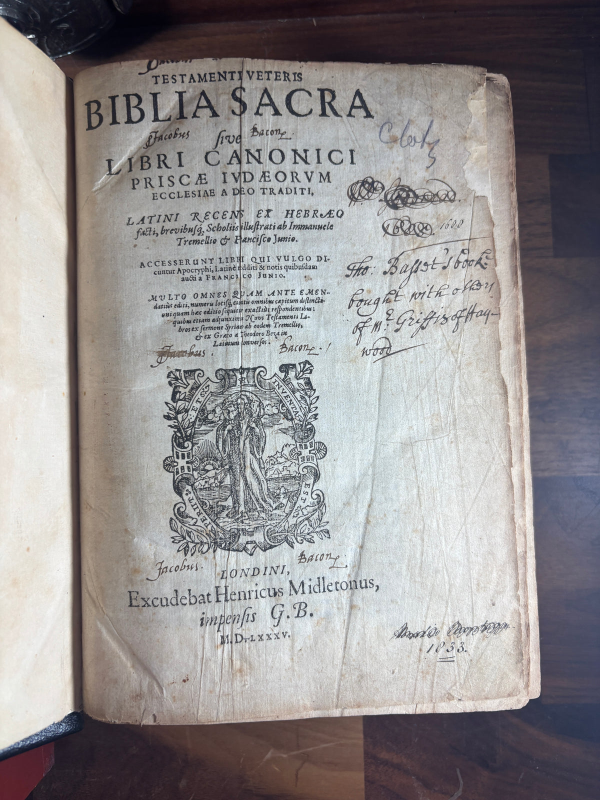 1585 Biblia Sacra – Tremellius, Junius & Beza Latin Bible W/ Inscriptions