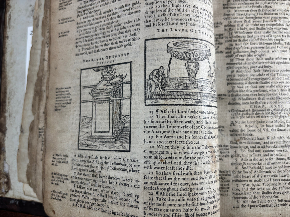 1599 Geneva “Breeches” Bible woodcuts, Tomson & Junius, Maps & Early Provenance