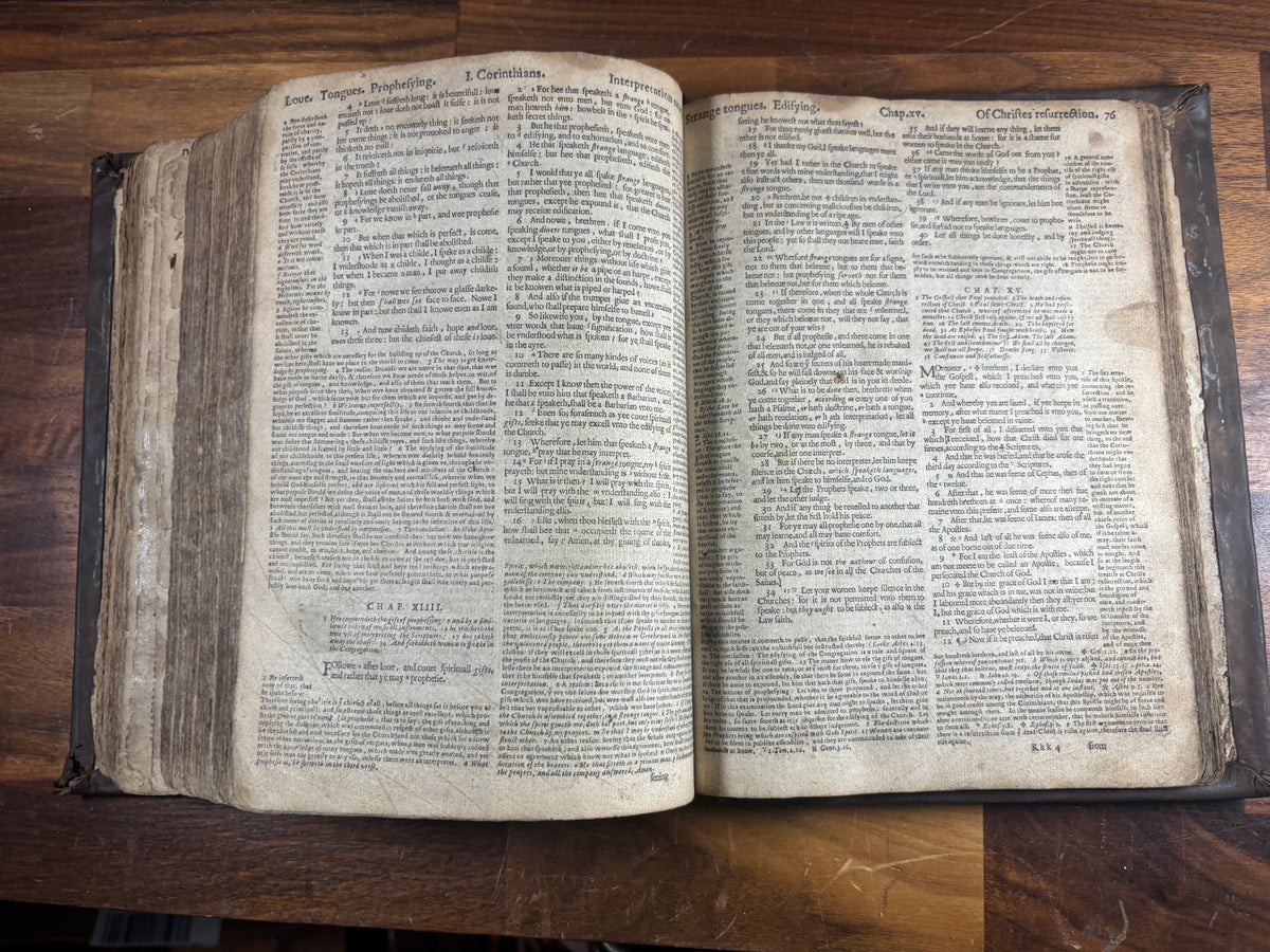 1599 Geneva “Breeches” Bible woodcuts, Tomson & Junius, Maps & Early Provenance