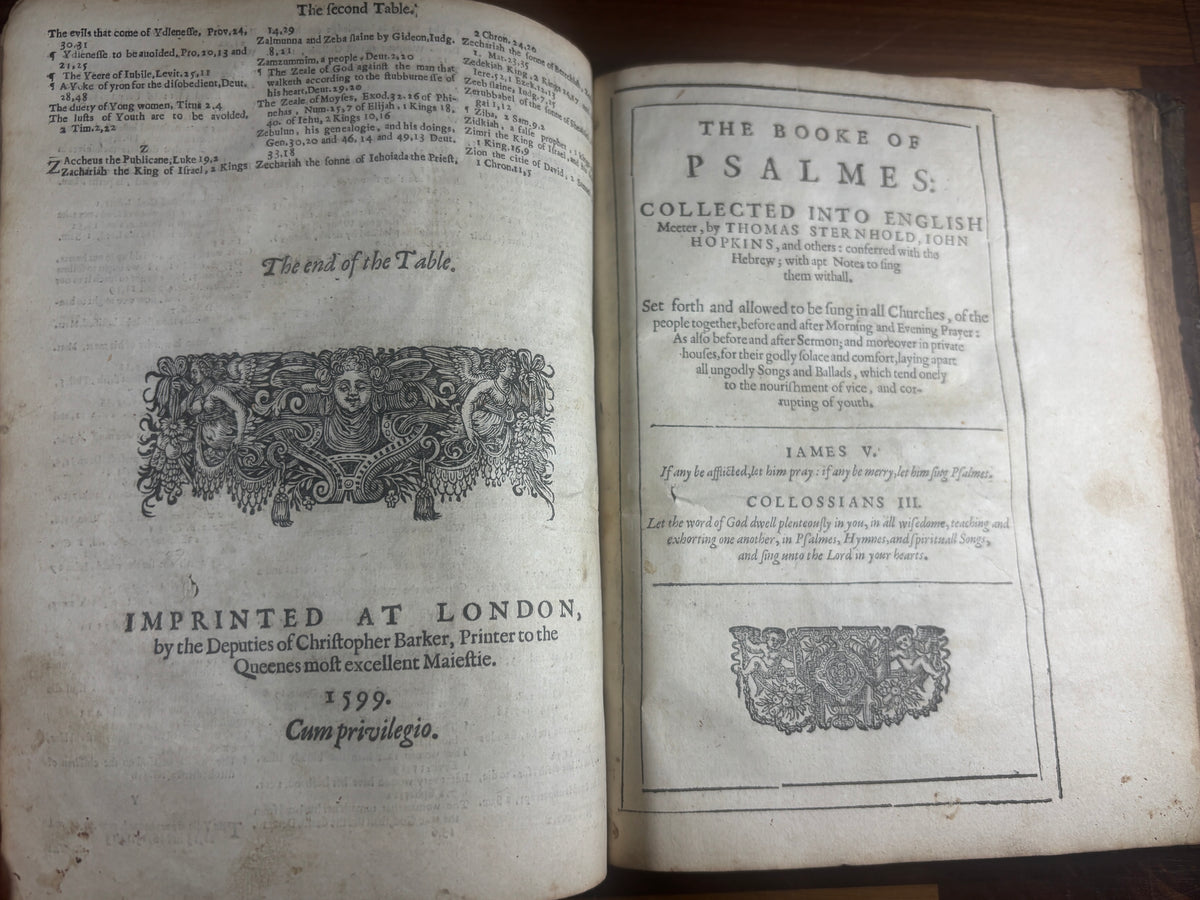 1599 Geneva Bible, Herbert 249, Illustrated Quarto, Early Binding and Musical Psalms