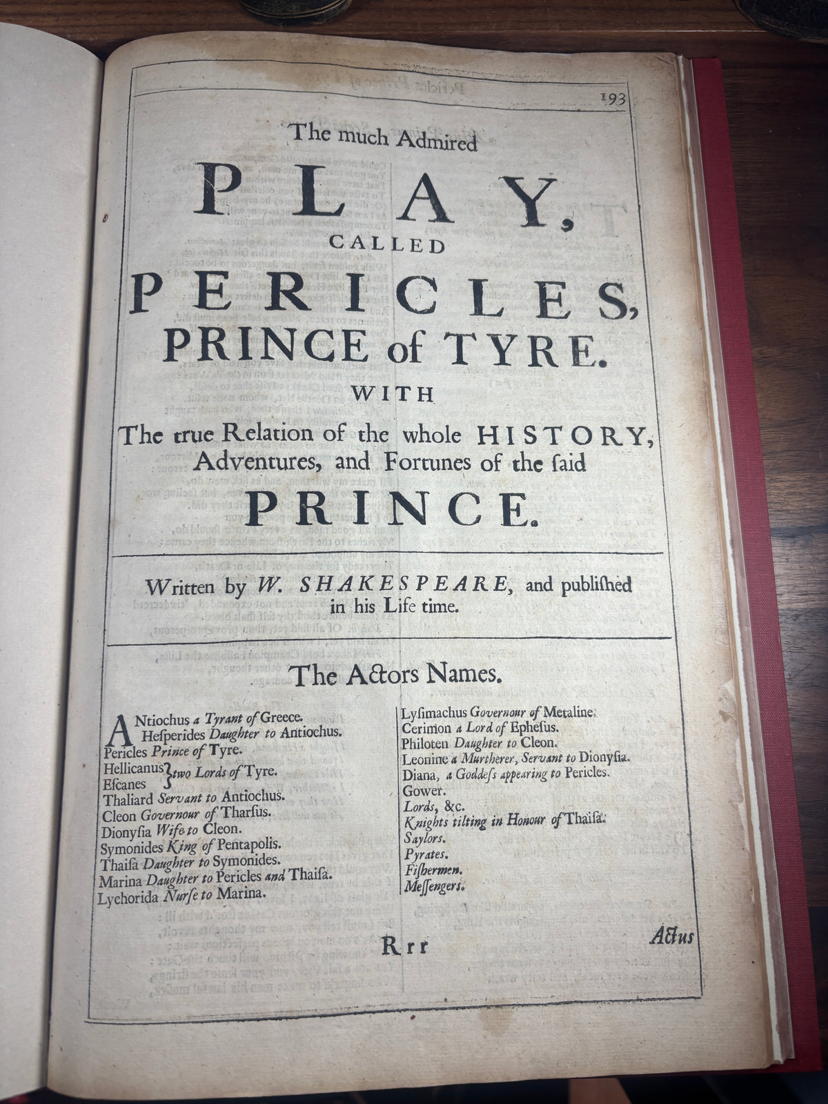 William Shakespeare, Pericles & The London Prodigal, Fourth Folio Fragment, 1685