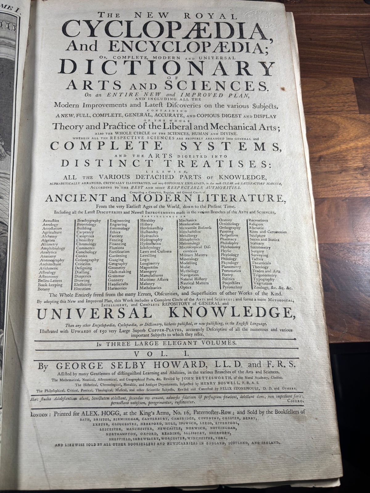 The New Royal Cyclopædia and Encyclopædia, George Selby Howard, c.1790 3 Vols