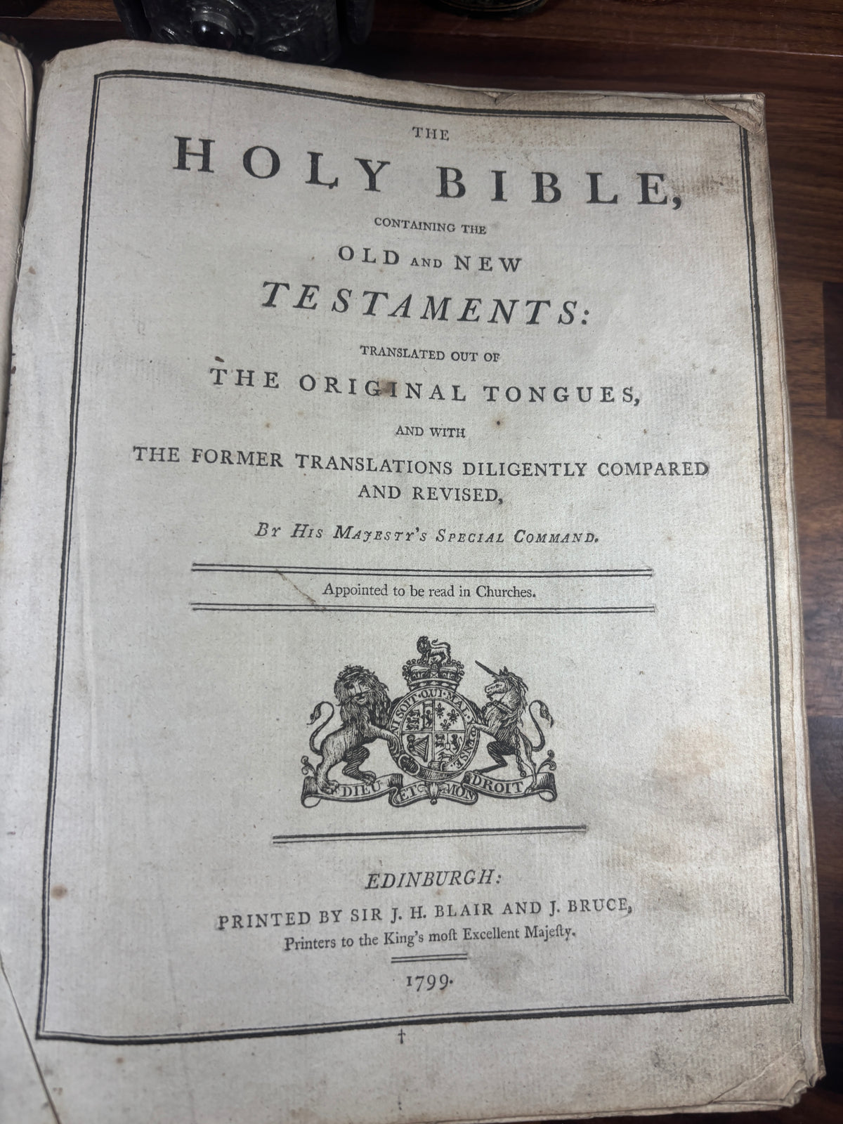 1799 King James Bible, Edinburgh Quarto, Leather Bound, with Family Inscriptions