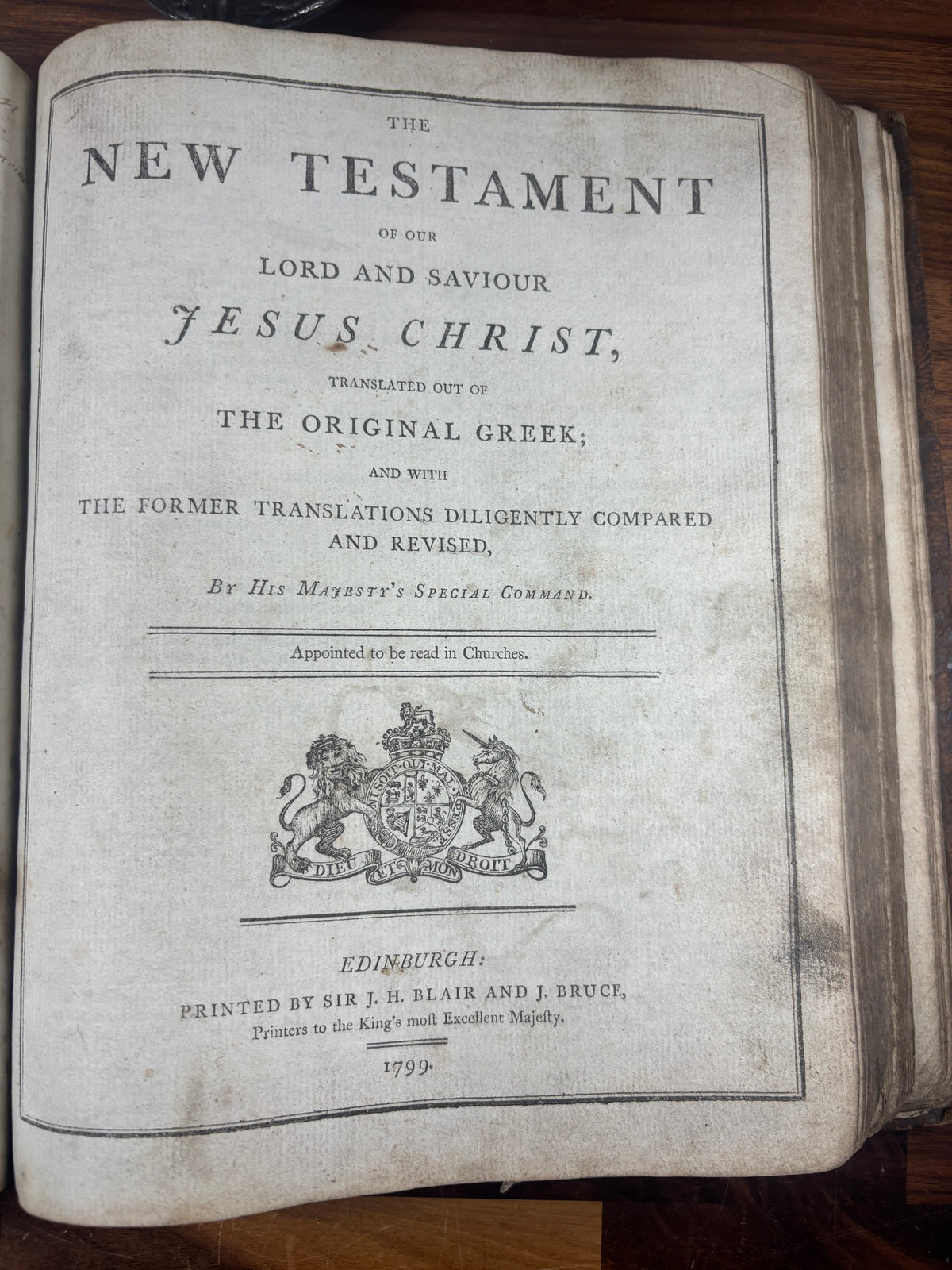 1799 King James Bible, Edinburgh Quarto, Leather Bound, with Family Inscriptions