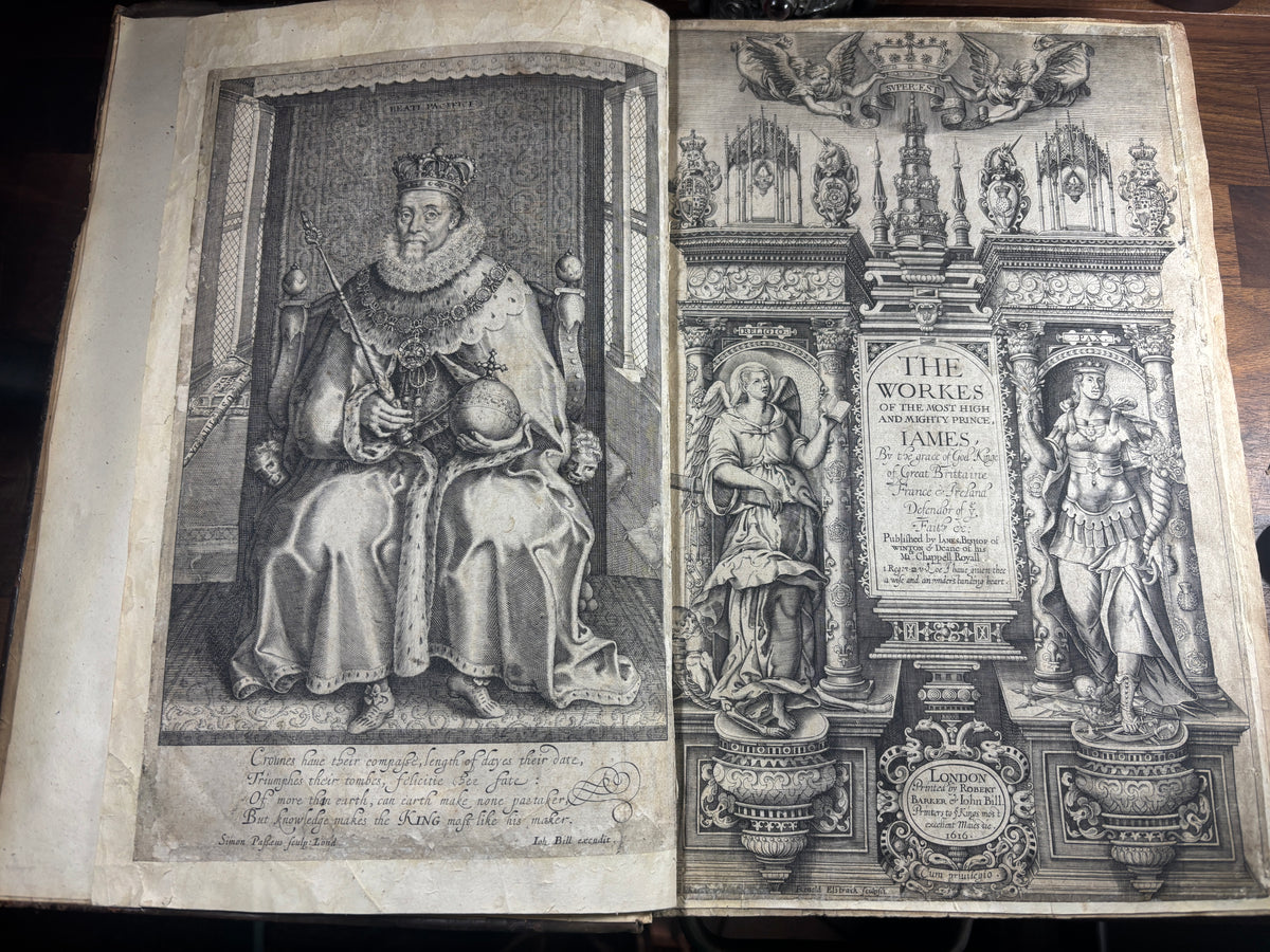 1620 King James Collected Works, 1616 Title Page, Daemonologie, Shakespeare Era