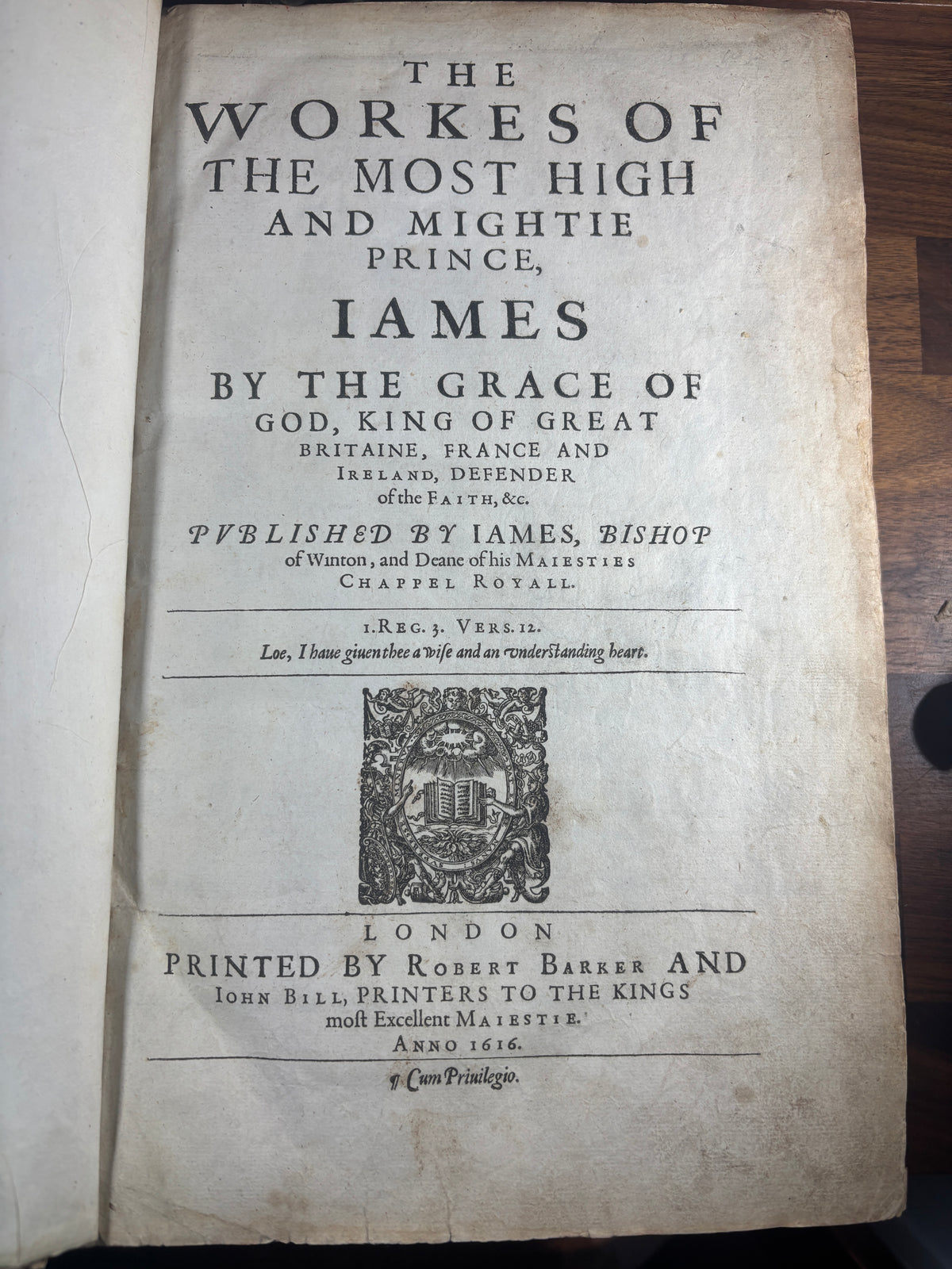 1620 King James Collected Works, 1616 Title Page, Daemonologie, Shakespeare Era